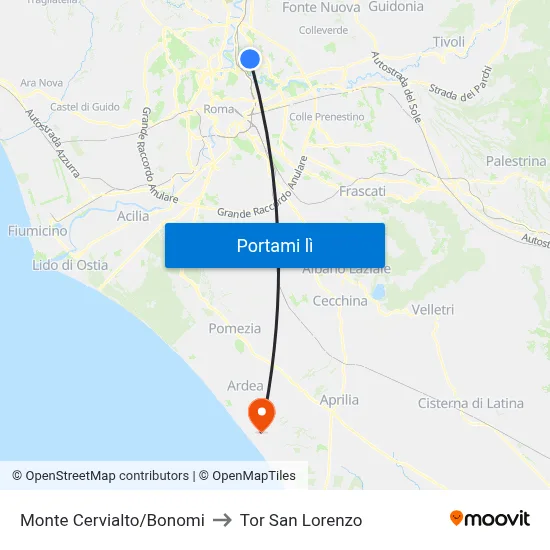 Monte Cervialto/Bonomi to Tor San Lorenzo map