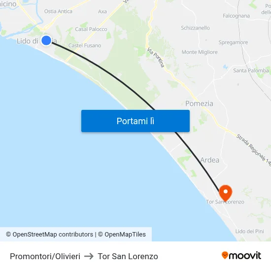 Promontori/Olivieri to Tor San Lorenzo map