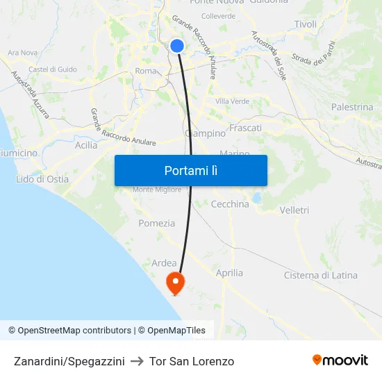 Zanardini/Spegazzini to Tor San Lorenzo map