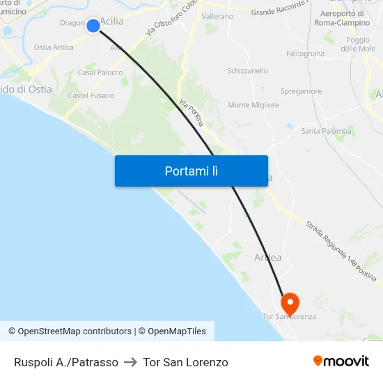 Ruspoli A./Patrasso to Tor San Lorenzo map