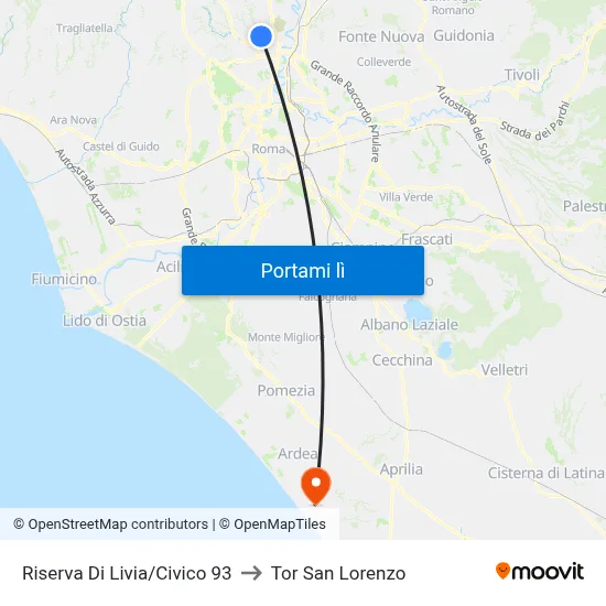 Riserva Di Livia/Civico 93 to Tor San Lorenzo map