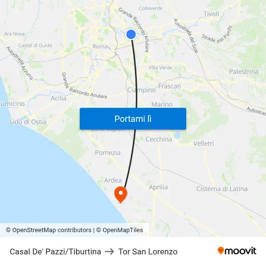 Casal De' Pazzi/Tiburtina to Tor San Lorenzo map
