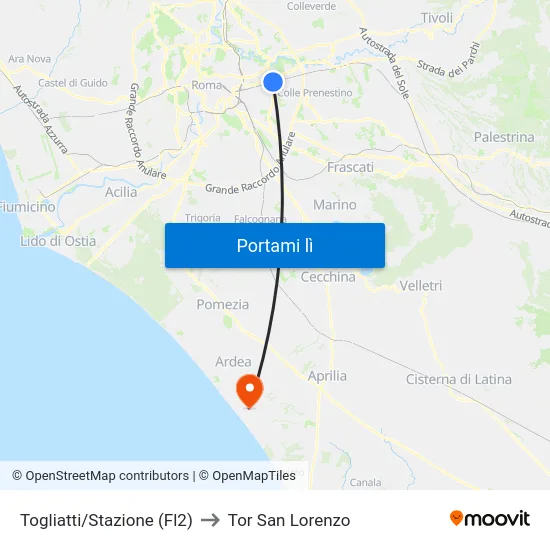Togliatti/Stazione (Fl2) to Tor San Lorenzo map