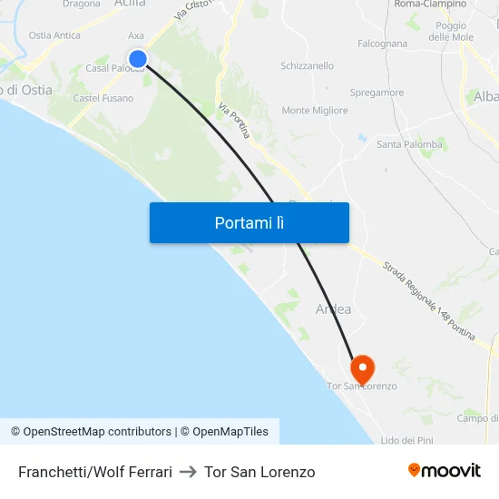 Franchetti/Wolf Ferrari to Tor San Lorenzo map