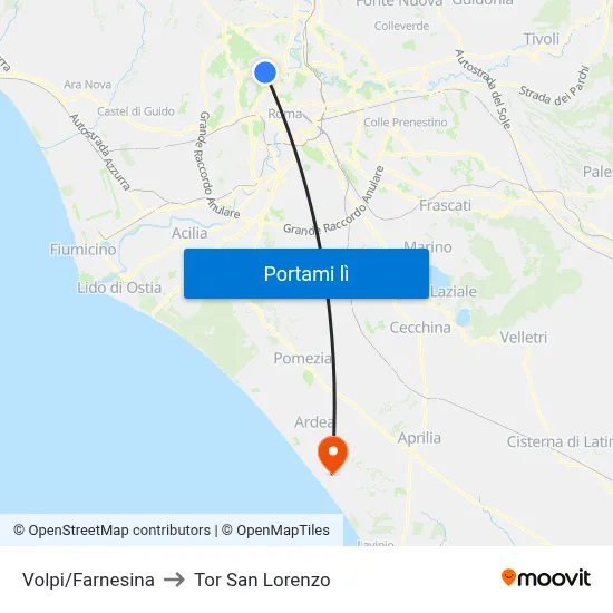 Volpi/Farnesina to Tor San Lorenzo map