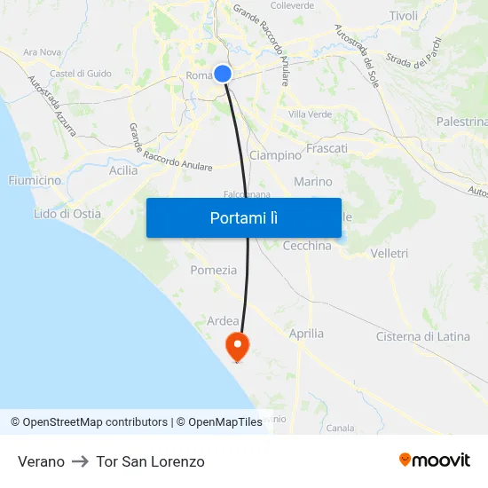 Verano to Tor San Lorenzo map