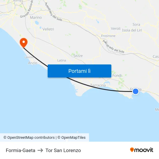 Formia-Gaeta to Tor San Lorenzo map