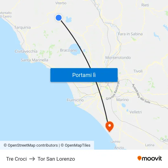 Tre Croci to Tor San Lorenzo map