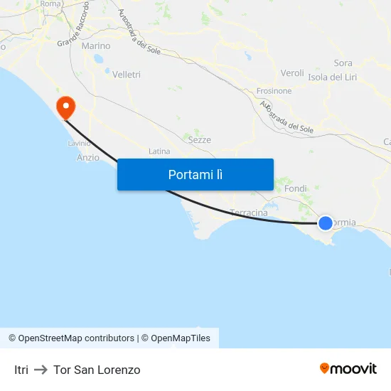 Itri to Tor San Lorenzo map