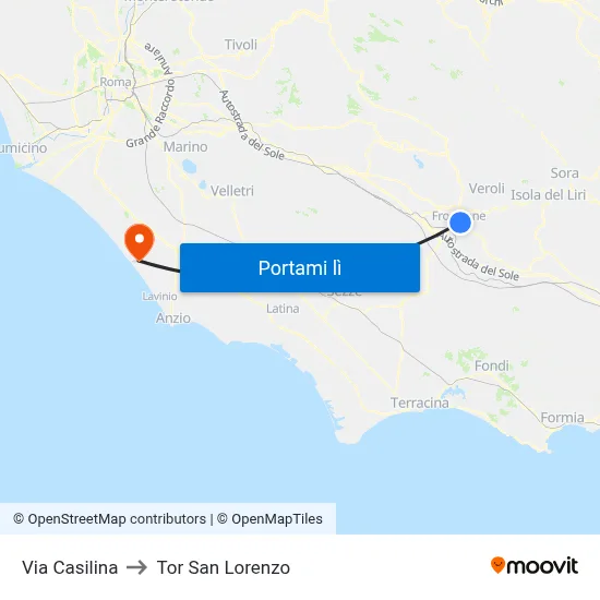 Via Casilina to Tor San Lorenzo map
