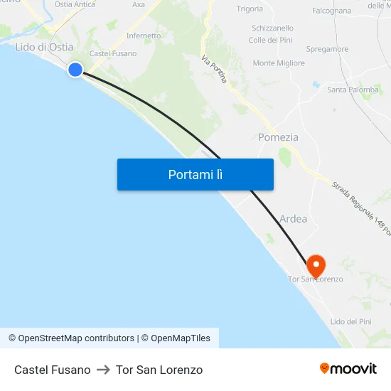 Castel Fusano to Tor San Lorenzo map