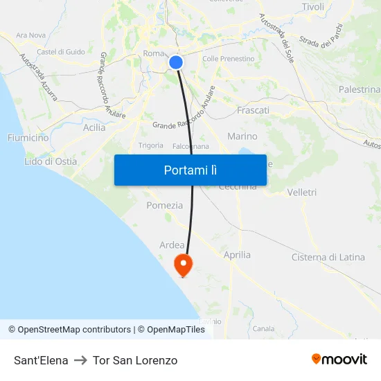Sant'Elena to Tor San Lorenzo map