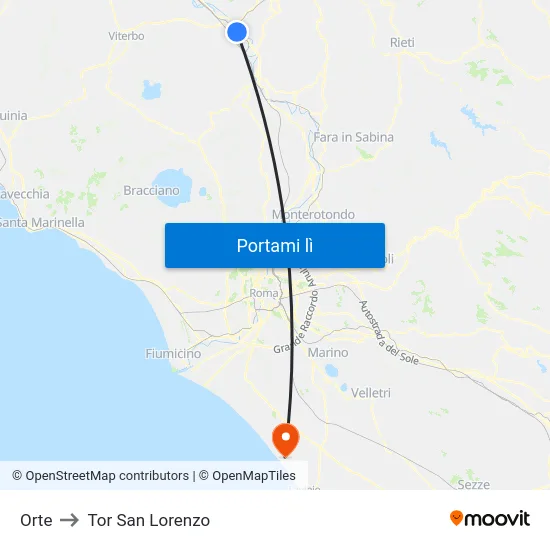 Orte to Tor San Lorenzo map