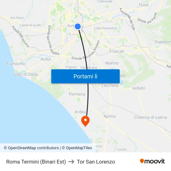 Roma Termini (Binari Est) to Tor San Lorenzo map