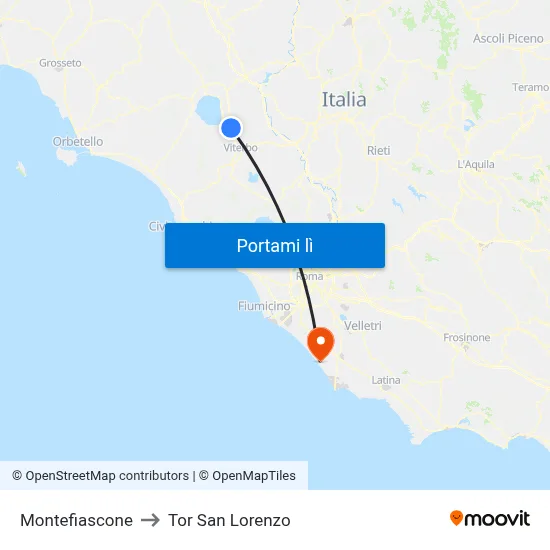 Montefiascone to Tor San Lorenzo map