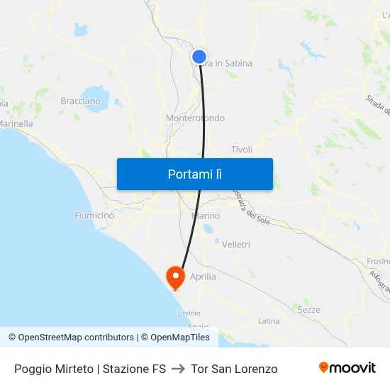 Poggio Mirteto | Stazione FS to Tor San Lorenzo map