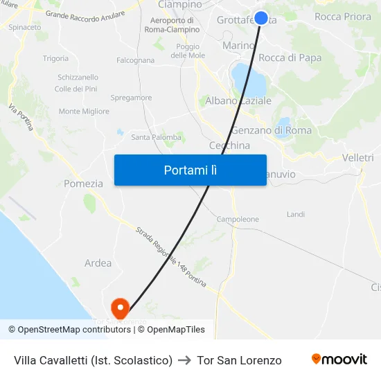Villa Cavalletti (Ist. Scolastico) to Tor San Lorenzo map