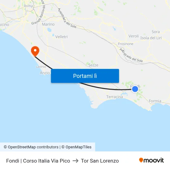 Fondi | Corso Italia Via Pico to Tor San Lorenzo map