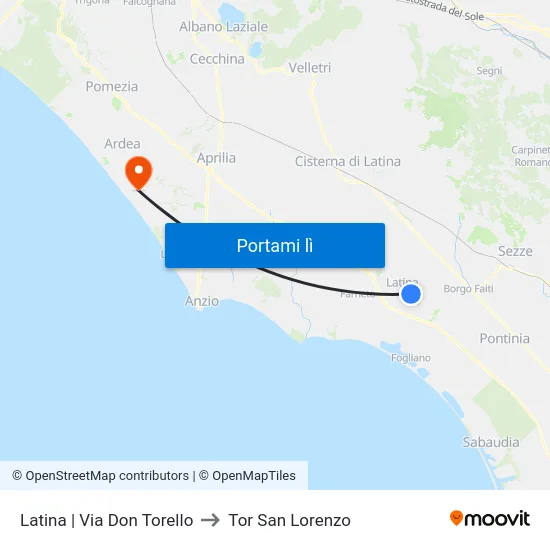 Latina | Via Don Torello to Tor San Lorenzo map