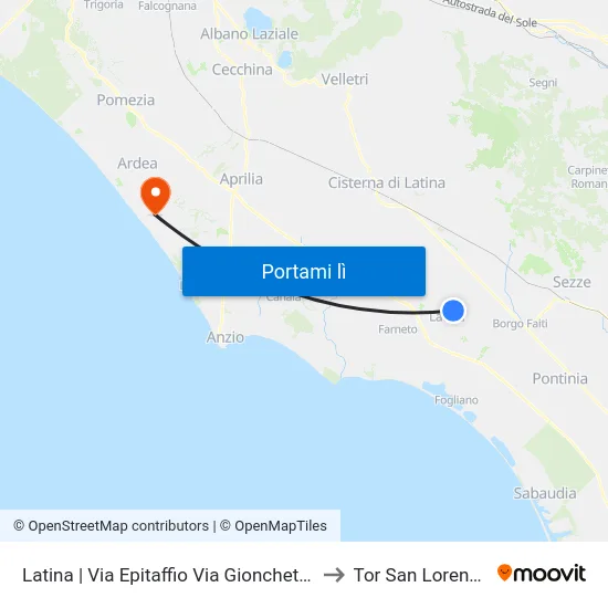 Latina | Via Epitaffio Via Gionchetto to Tor San Lorenzo map