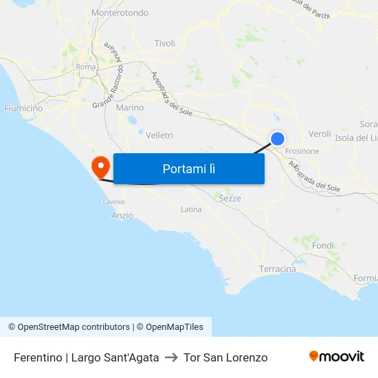 Ferentino | Largo Sant'Agata to Tor San Lorenzo map