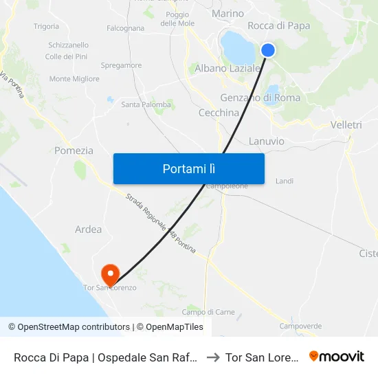 Rocca Di Papa | Ospedale San Raffaele to Tor San Lorenzo map