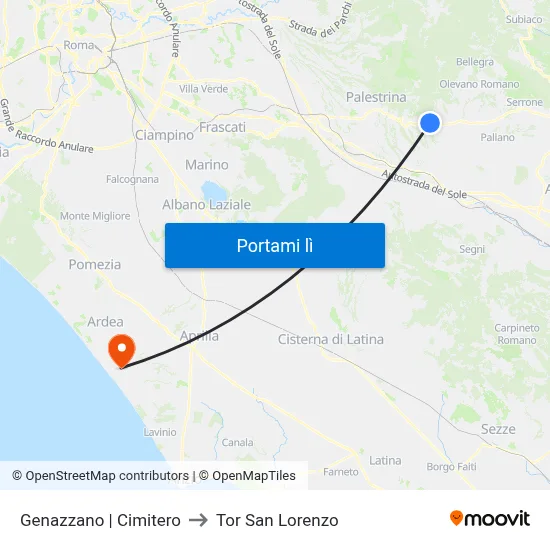 Genazzano | Cimitero to Tor San Lorenzo map