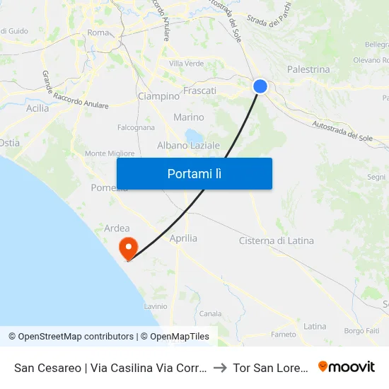 San Cesareo | Via Casilina Via Corridoni to Tor San Lorenzo map