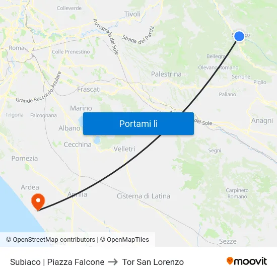Subiaco | Piazza Falcone to Tor San Lorenzo map