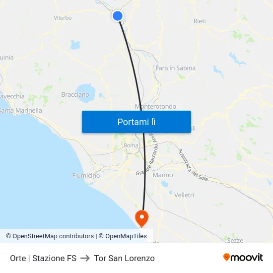 Orte | Stazione FS to Tor San Lorenzo map