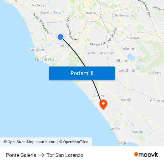 Ponte Galeria to Tor San Lorenzo map