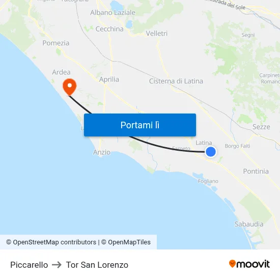 Piccarello to Tor San Lorenzo map