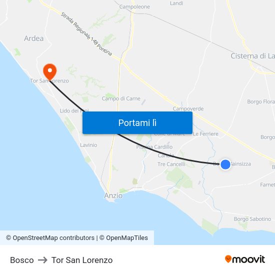 Bosco to Tor San Lorenzo map