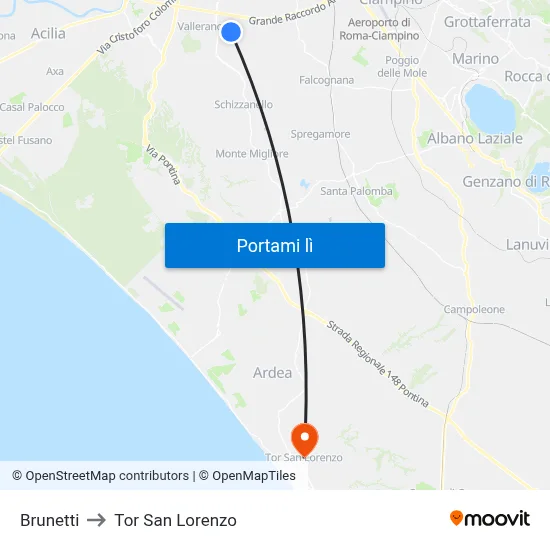 Brunetti to Tor San Lorenzo map