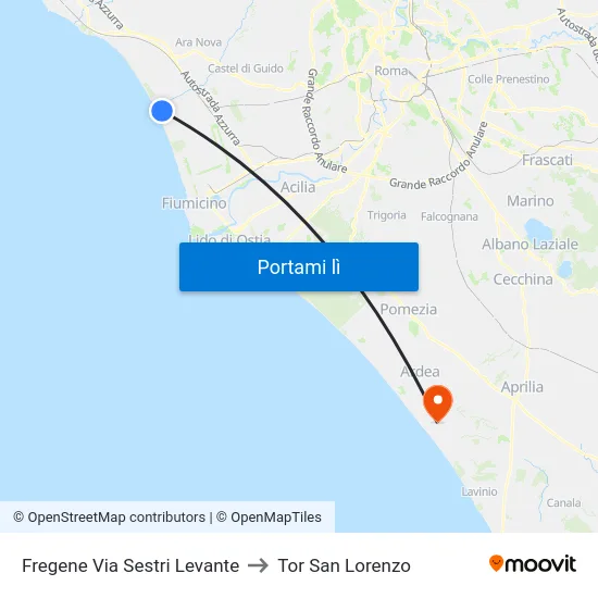 Fregene Via Sestri Levante to Tor San Lorenzo map
