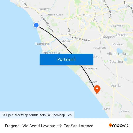 Fregene | Via Sestri Levante to Tor San Lorenzo map
