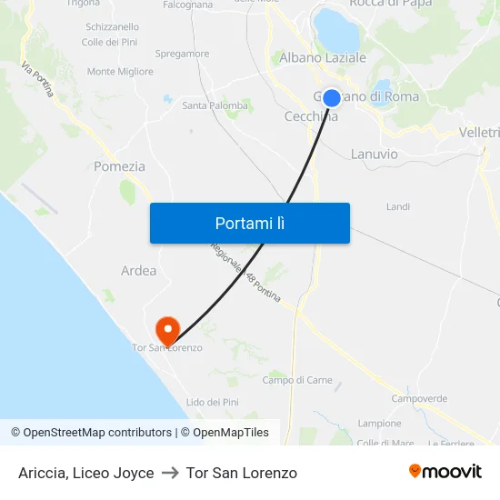 Ariccia, Liceo Joyce to Tor San Lorenzo map