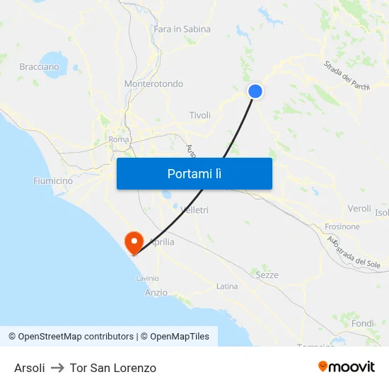 Arsoli to Tor San Lorenzo map
