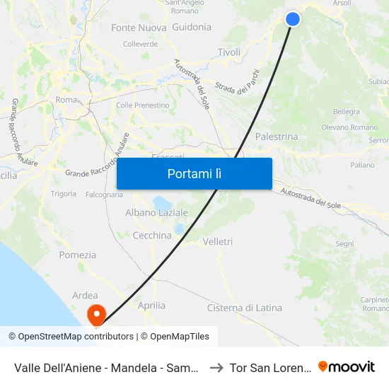 Valle Dell'Aniene - Mandela - Sambuci to Tor San Lorenzo map