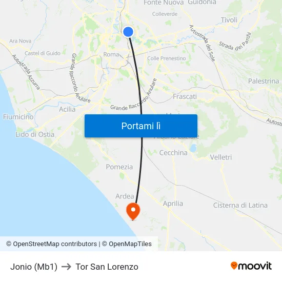 Jonio (Mb1) to Tor San Lorenzo map