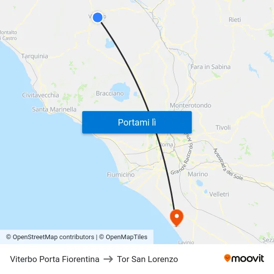Viterbo Porta Fiorentina to Tor San Lorenzo map