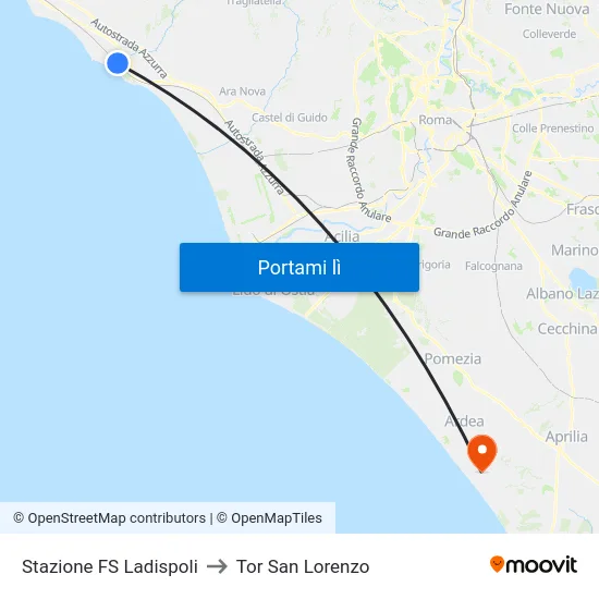 Stazione FS Ladispoli to Tor San Lorenzo map