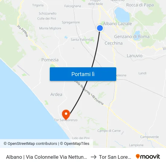 Albano | Via Colonnelle Via Nettunense to Tor San Lorenzo map