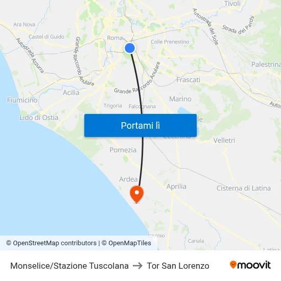 Monselice/Stazione Tuscolana to Tor San Lorenzo map