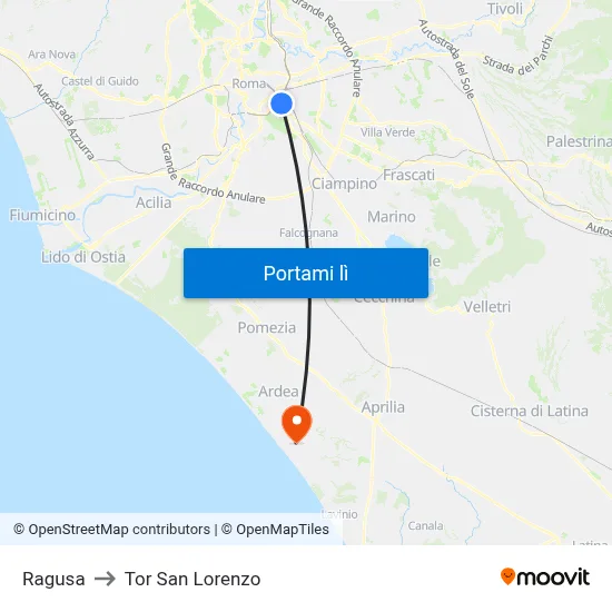 Ragusa to Tor San Lorenzo map
