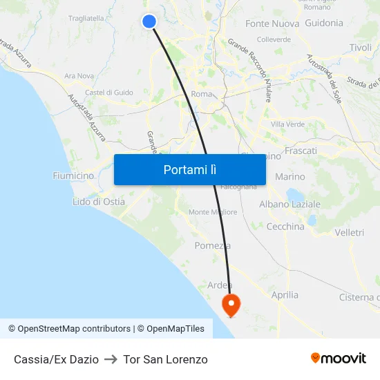 Cassia/Ex Dazio to Tor San Lorenzo map