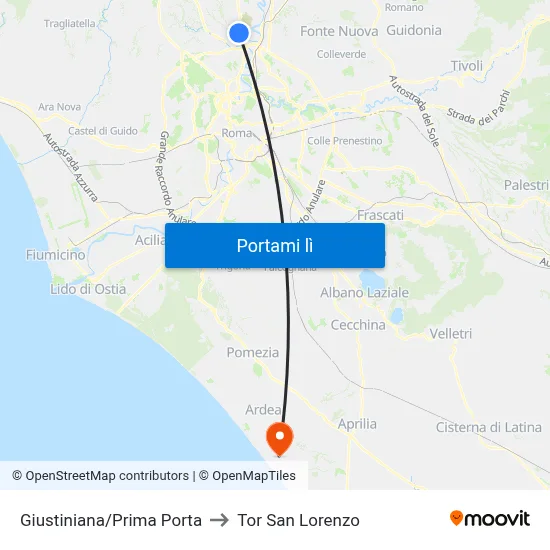 Giustiniana/Prima Porta to Tor San Lorenzo map