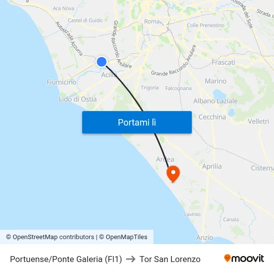 Portuense/Ponte Galeria (Fl1) to Tor San Lorenzo map