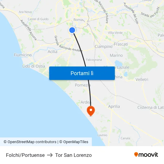 Folchi/Portuense to Tor San Lorenzo map