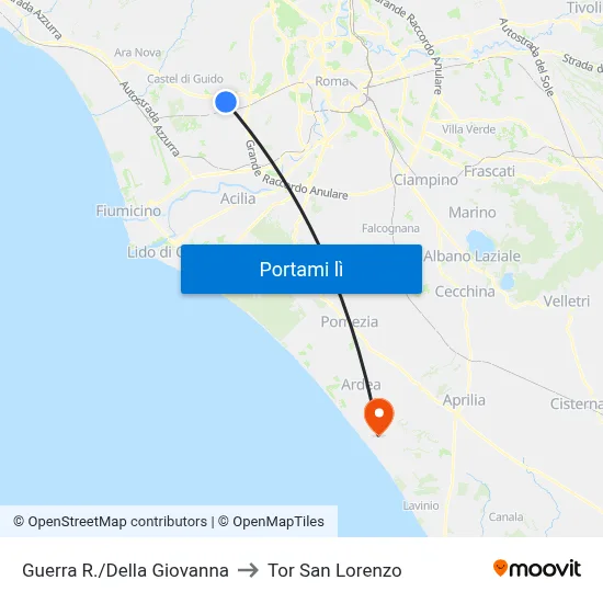 Guerra R./Della Giovanna to Tor San Lorenzo map